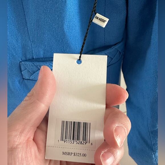 Jason Wu Blazer Cropped Shoulder Pad Linen Blend Blue Braided Detail Large New - Picture 8 of 11
